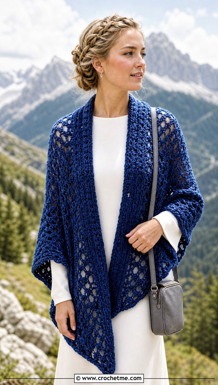 Crochet Ruana Bridal Shawl With Mountain Elopement Gown - 25 Crochet Bridal Shawl outfit ideas