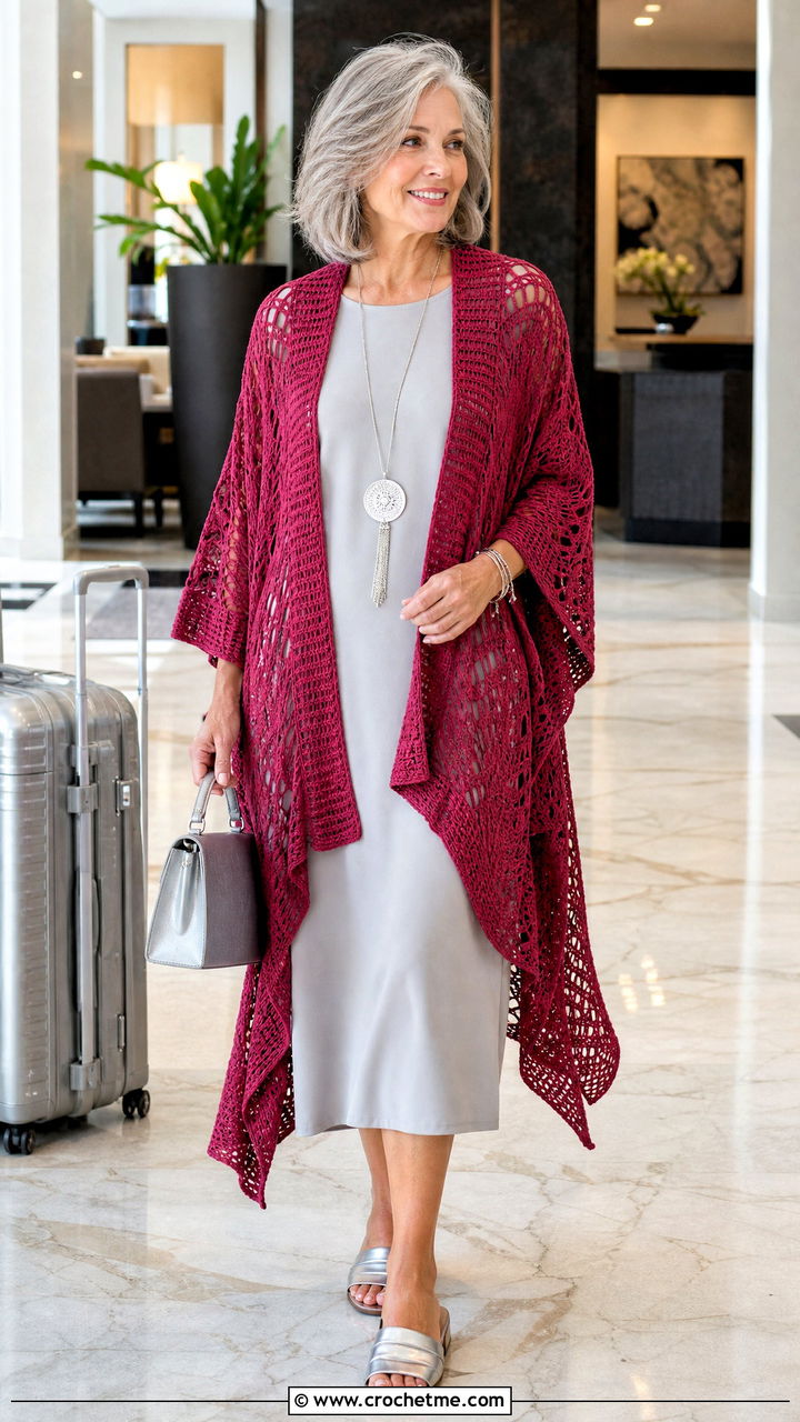 Crochet Ruana Cover Up With Column Dress - 35 crochet cover up outfit ideas