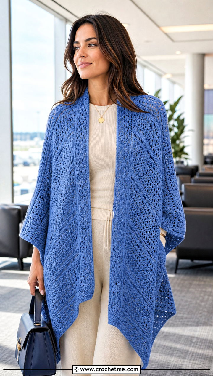 Crochet Ruana Long Shawl With Knit Set - 20 Crochet Long Shawl outfit ideas