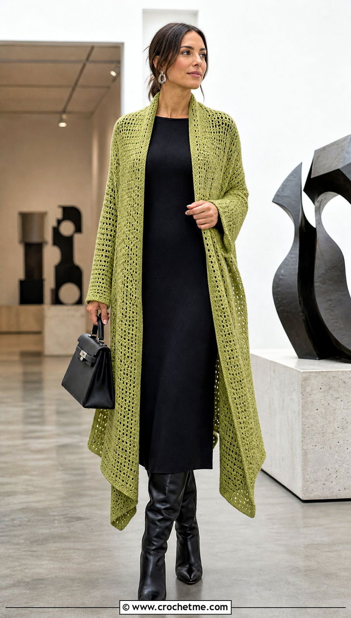 Crochet Ruana Sweater With Column Dress - 25 crochet shawl sweater outfit ideas