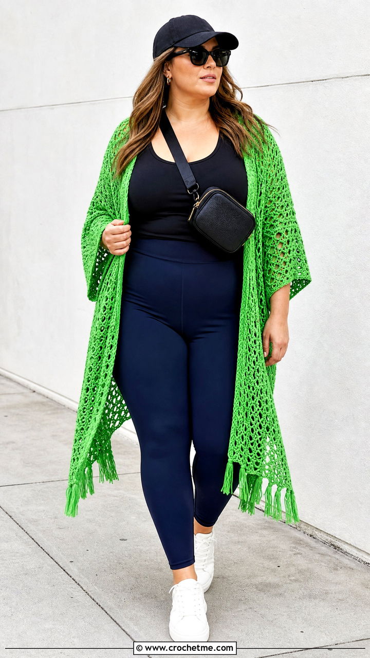 Crochet Ruana With Leggings And Sneakers - 35 crochet wrap outfit ideas