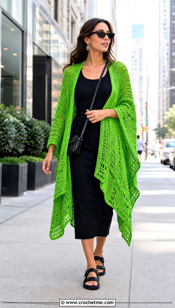 Crochet Ruana Wrap With A Tank Dress - 30 crochet summer wrap outfit ideas
