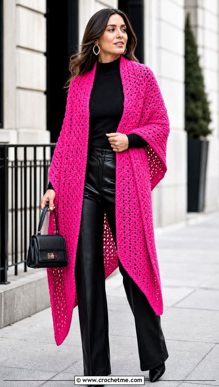 Crochet Ruana Wrap With Leather Pants - 20 Crochet For Shawls And Wraps outfit ideas