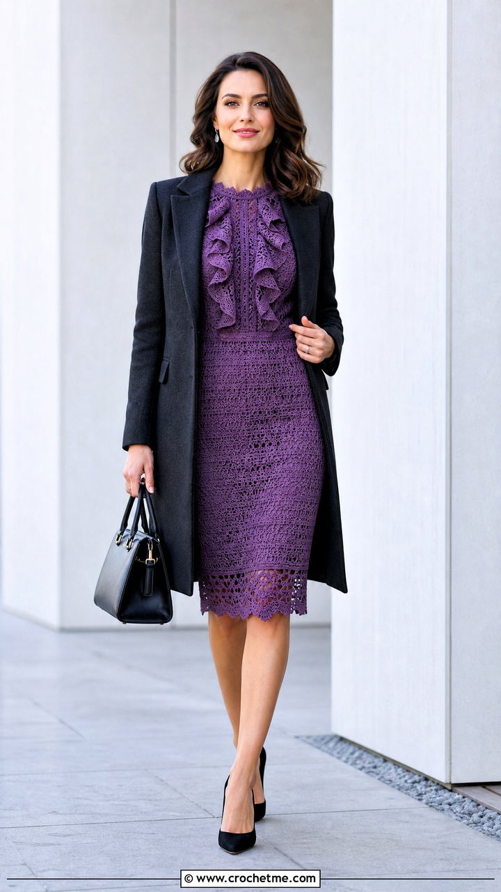 Crochet Ruffle Pencil Dress With Pointed Pumps - 35 crochet ruffle dress outfit ideas