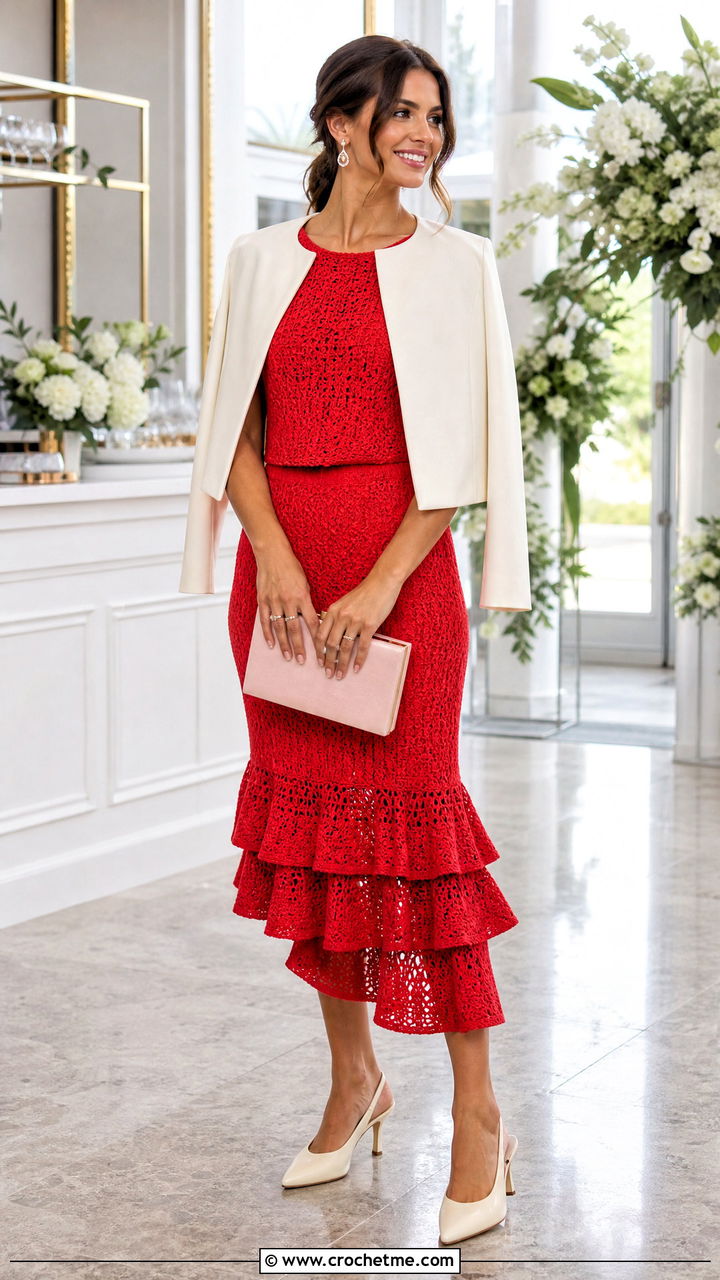 Crochet Ruffle Skirt Set With Slingback Heels - 35 crochet skirt set outfit ideas