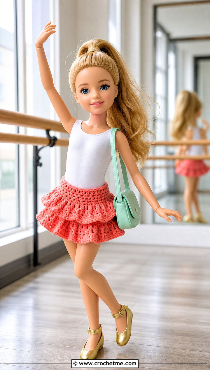 Crochet Ruffled Skirt With Fitted Bodysuit - 15 Crochet 5 Inch Doll Clothes and outfit ideas