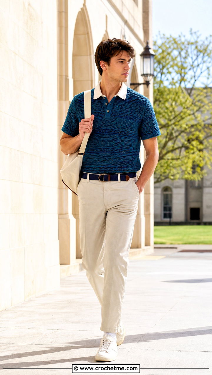 Crochet Rugby Shirt With Chino Pants - 25 Crochet Guys Clothes and outfit ideas