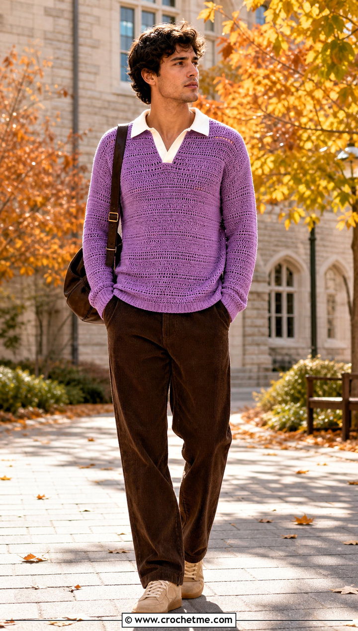 Crochet Rugby Shirt With Corduroy Pants - 35 crochet mens clothes and outfit ideas