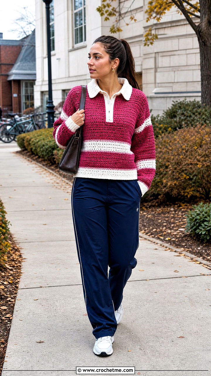 Crochet Rugby Shirt With Track Pants - 35 crochet fall clothes and outfit ideas