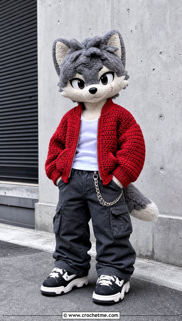 Crochet SKZOO Bomber Jacket With Cargo Pants - 30 Crochet Skzoo Clothes and outfit ideas