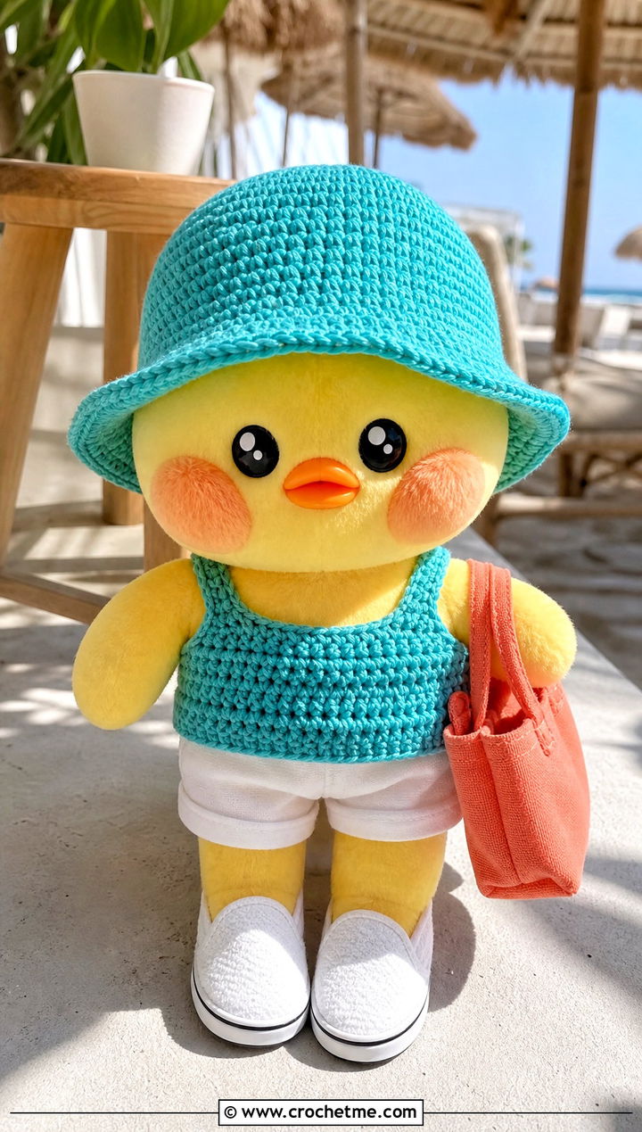 Crochet SKZOO Bucket Hat Set With Tank And Shorts - 30 Crochet Skzoo Clothes and outfit ideas
