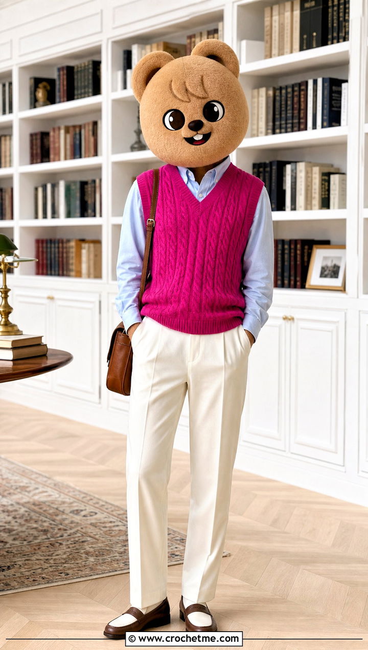 Crochet SKZOO Cable Knit Vest With Tailored Trousers - 30 Crochet Skzoo Clothes and outfit ideas