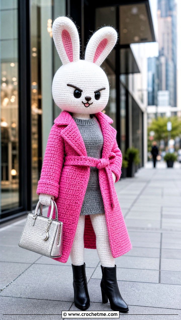 Crochet SKZOO Trench Coat With Knit Dress - 30 Crochet Skzoo Clothes and outfit ideas