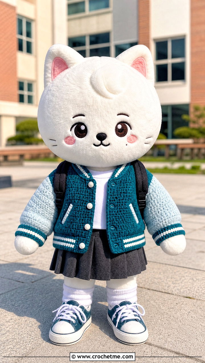 Crochet SKZOO Varsity Jacket With Pleated Skirt - 30 Crochet Skzoo Clothes and outfit ideas