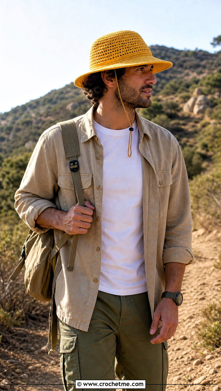 Crochet Safari Hat With Cargo Pants - 15 Crochet Mens Hat With Brim outfit ideas