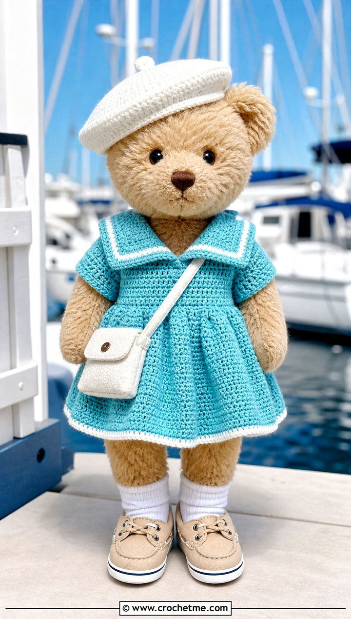 Crochet Sailor Collar Dress With Boat Shoes - 35 crochet teddy clothes and outfit ideas