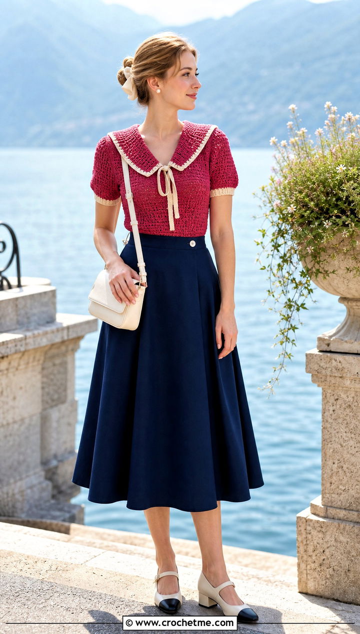 Crochet Sailor Collar Top With A Line Skirt - 25 coquette crochet clothes and outfit ideas
