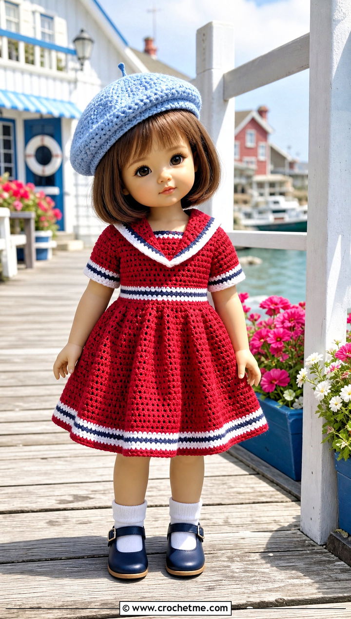 Crochet Sailor Dress With Mary Jane Shoes - 25 Crochet Small Doll Clothes and outfit ideas