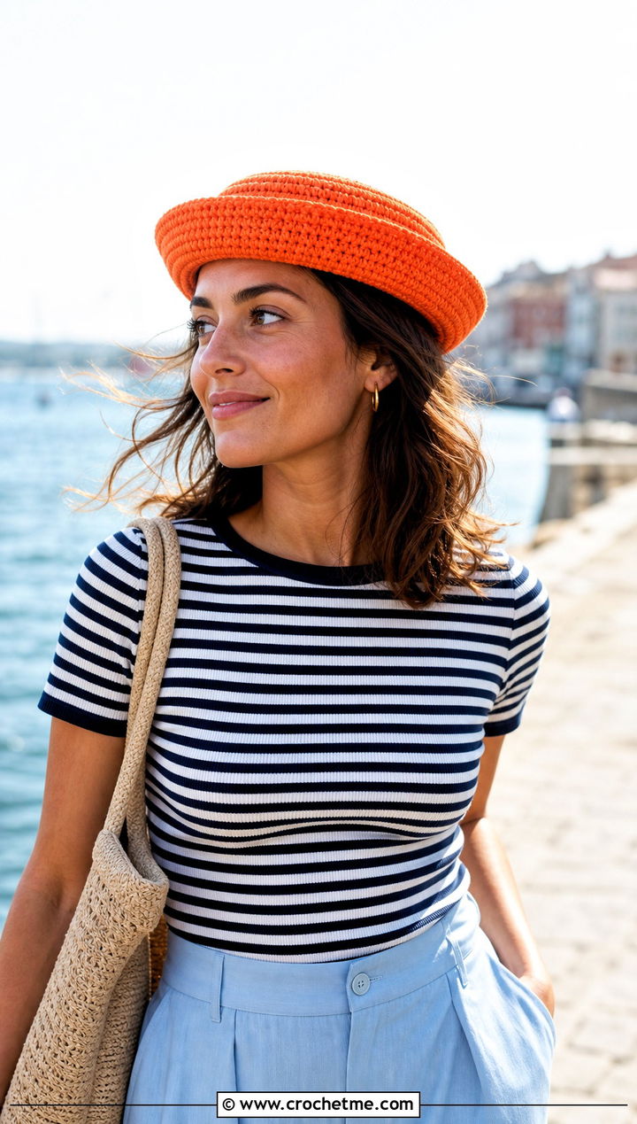 Crochet Sailor Hat With A Striped Top And Culottes - 20 1930s crochet hat outfit ideas