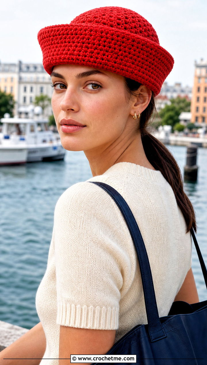 Crochet Sailor Hat With Wide Leg Jeans - 25 Easy Crochet Hats With Brim outfit ideas