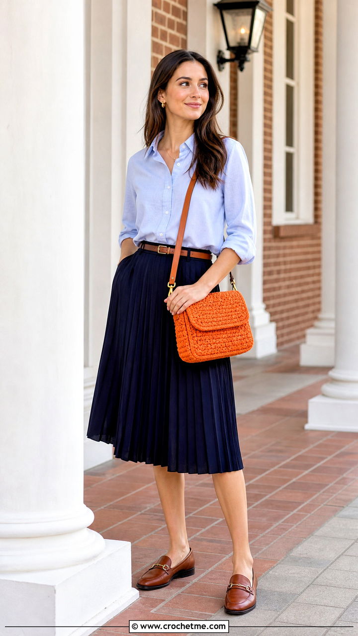 Crochet Satchel Bag With Preppy Outfit - 35 crochet bag outfit ideas