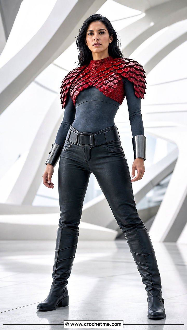 Crochet Scale Armor Warrior Costume With Leather Pants - 15 Crochet Costume outfit ideas