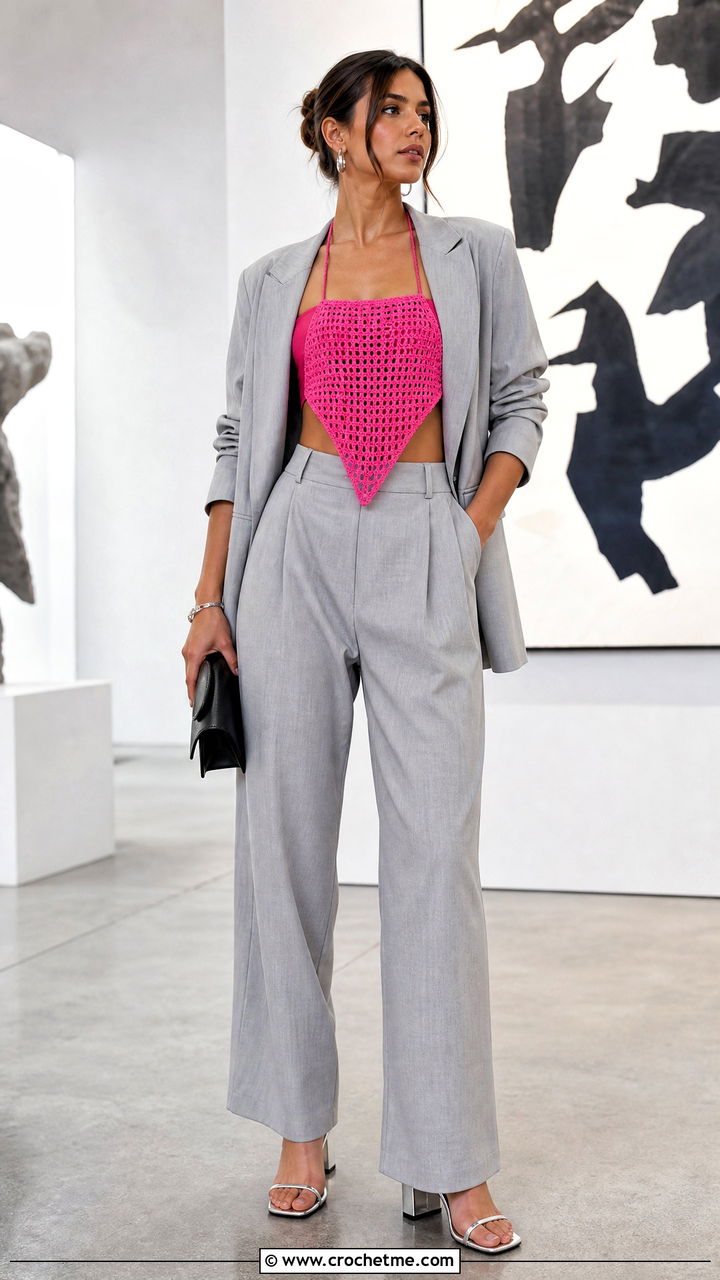 Crochet Scarf Top With Relaxed Suit - 35 crochet projects clothes and outfit ideas