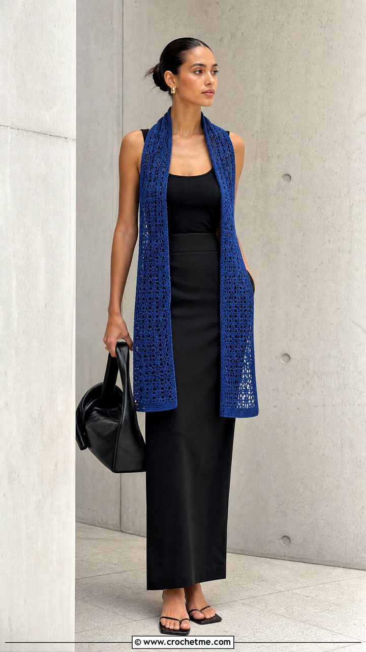 Crochet Scarf With Tank Top And Column Skirt - 35 crochet scarf outfit ideas