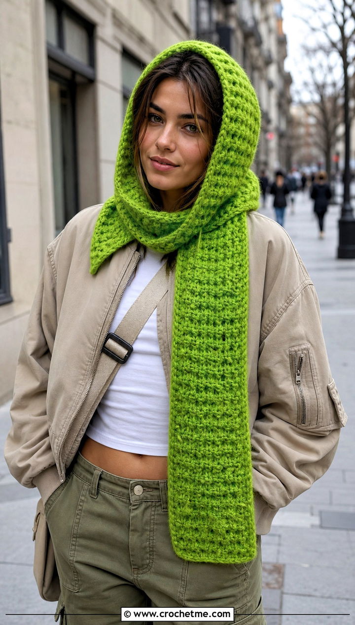 Crochet Scoodie Cowl Hat With Cargo Pants - 25 crochet cowl hat outfit ideas