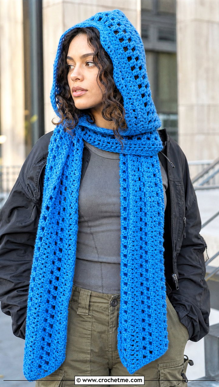 Crochet Scoodie With Cargo Pants - 25 Wednesday Crochet Scarf outfit ideas