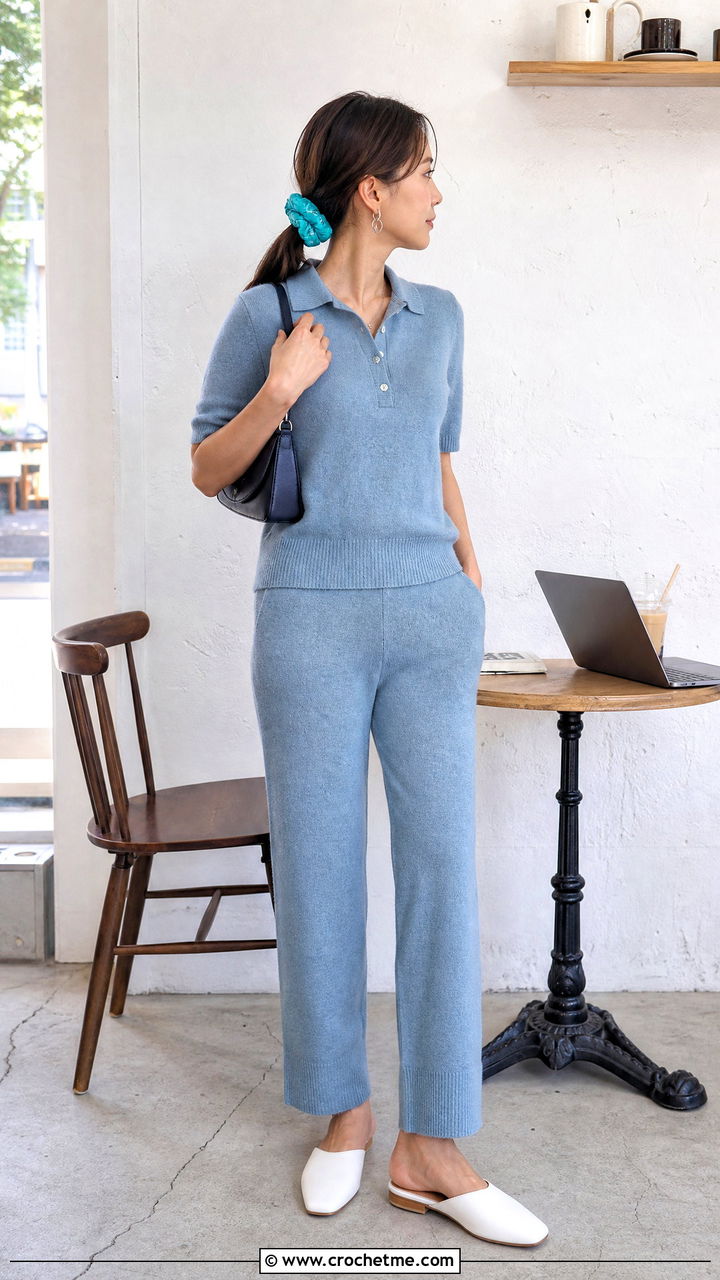 Crochet Scrunchie With Matching Knit Set - 35 crochet accessories outfit ideas