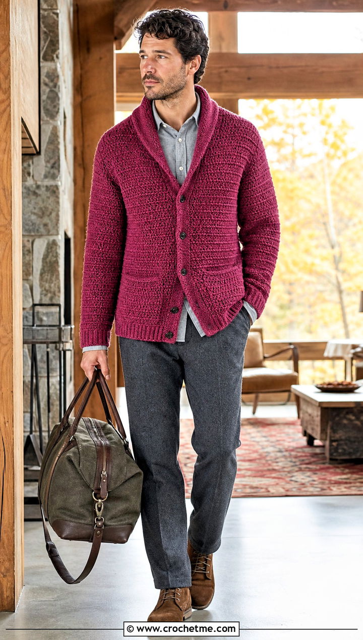 Crochet Shawl Collar Cardigan With Flannel Pants - 35 crochet mens clothes and outfit ideas