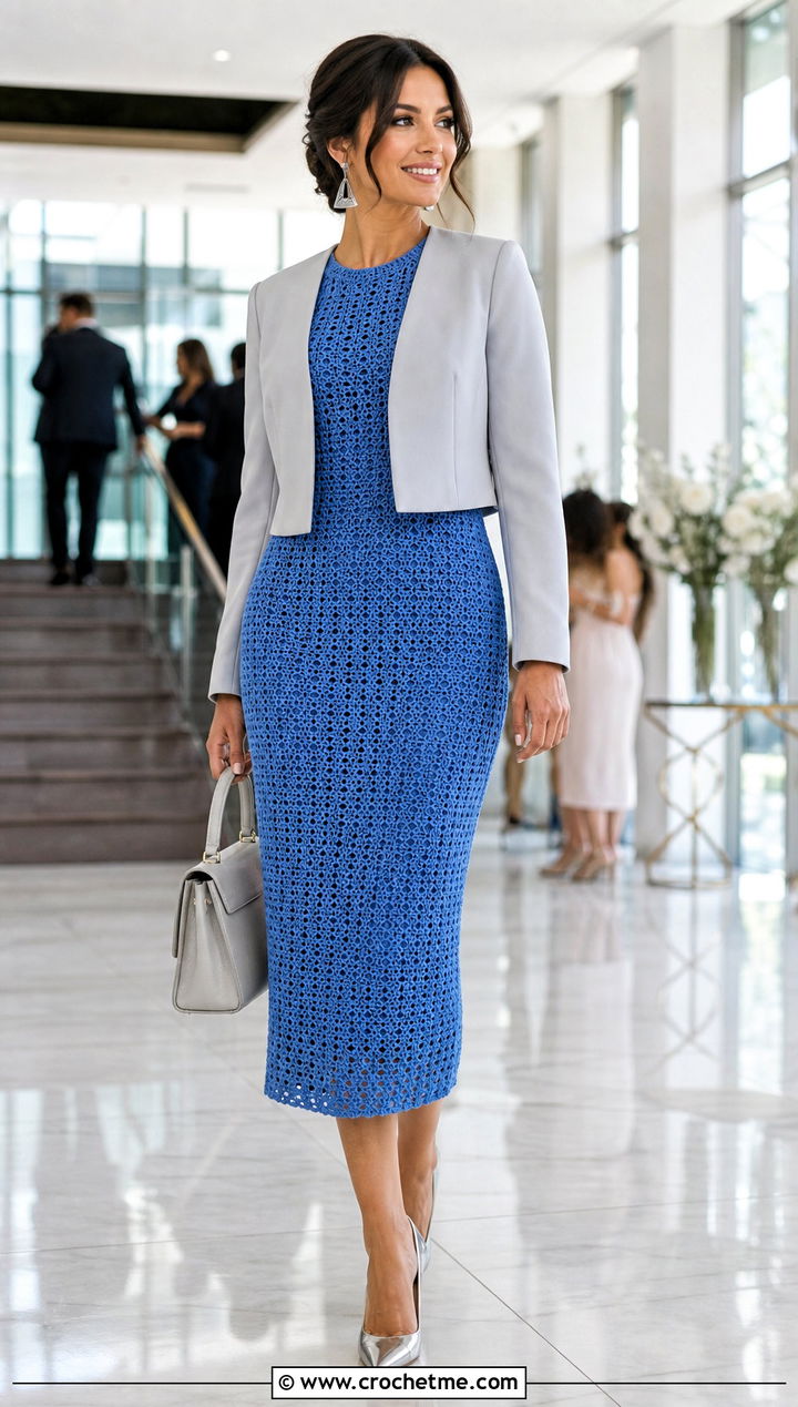 Crochet Sheath Dress With Cropped Jacket - 35 Formal Crochet Dress outfit ideas