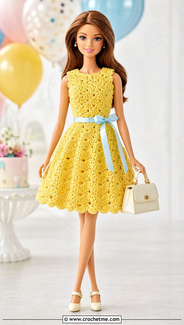 Crochet Shell Stitch Dress With Mary Jane Shoes Doll Outfit - 15 Crochet Doll Clothes English outfit ideas