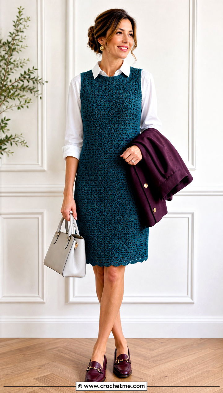 Crochet Shift Dress With Colorful Loafers - 25 crochet easter dress outfit ideas