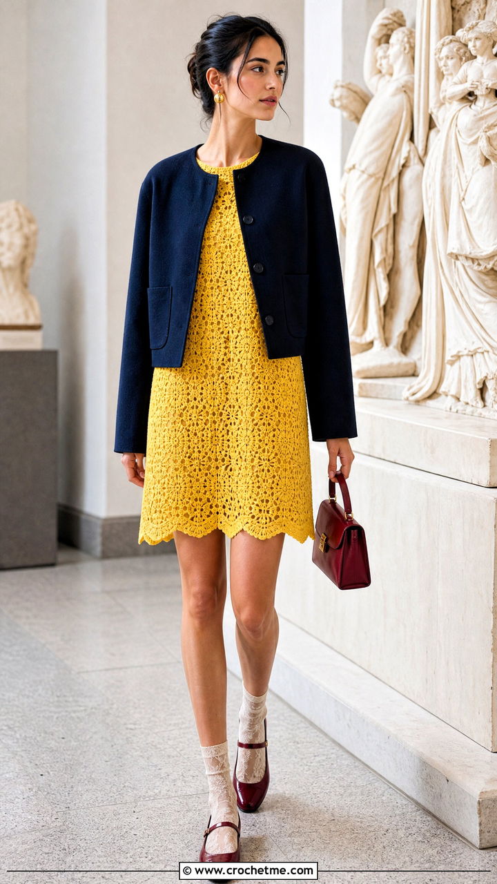 Crochet Shift Dress With Mary Jane Shoes - 35 crocheted dress outfit ideas