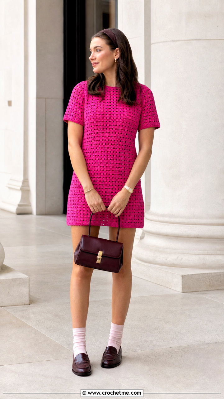 Crochet Shift Mini Dress With Loafers - 35 crochet dress inspo outfit ideas