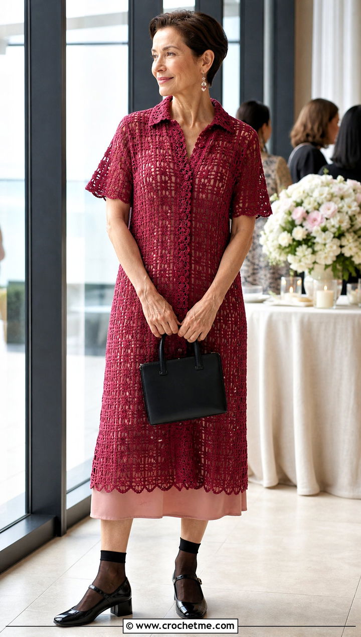 Crochet Shift Shirt Dress With Mary Jane Shoes - 35 crochet shirt dress outfit ideas