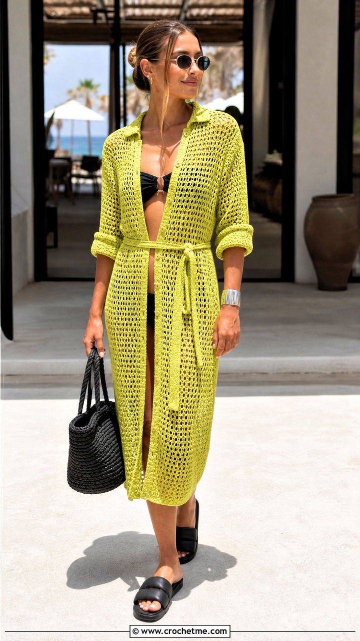 Crochet Shirt Dress With Bandeau Bikini - 35 crochet beach clothes and outfit ideas