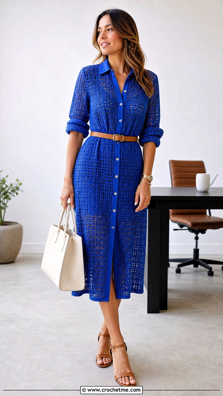 Crochet Shirt Dress With Belted Sandals - 35 crochet summer dress outfit ideas