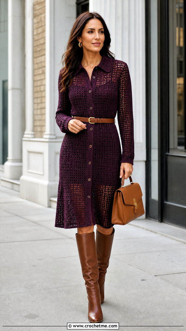 Crochet Shirt Dress With Knee High Boots - 35 crochet dress ideas