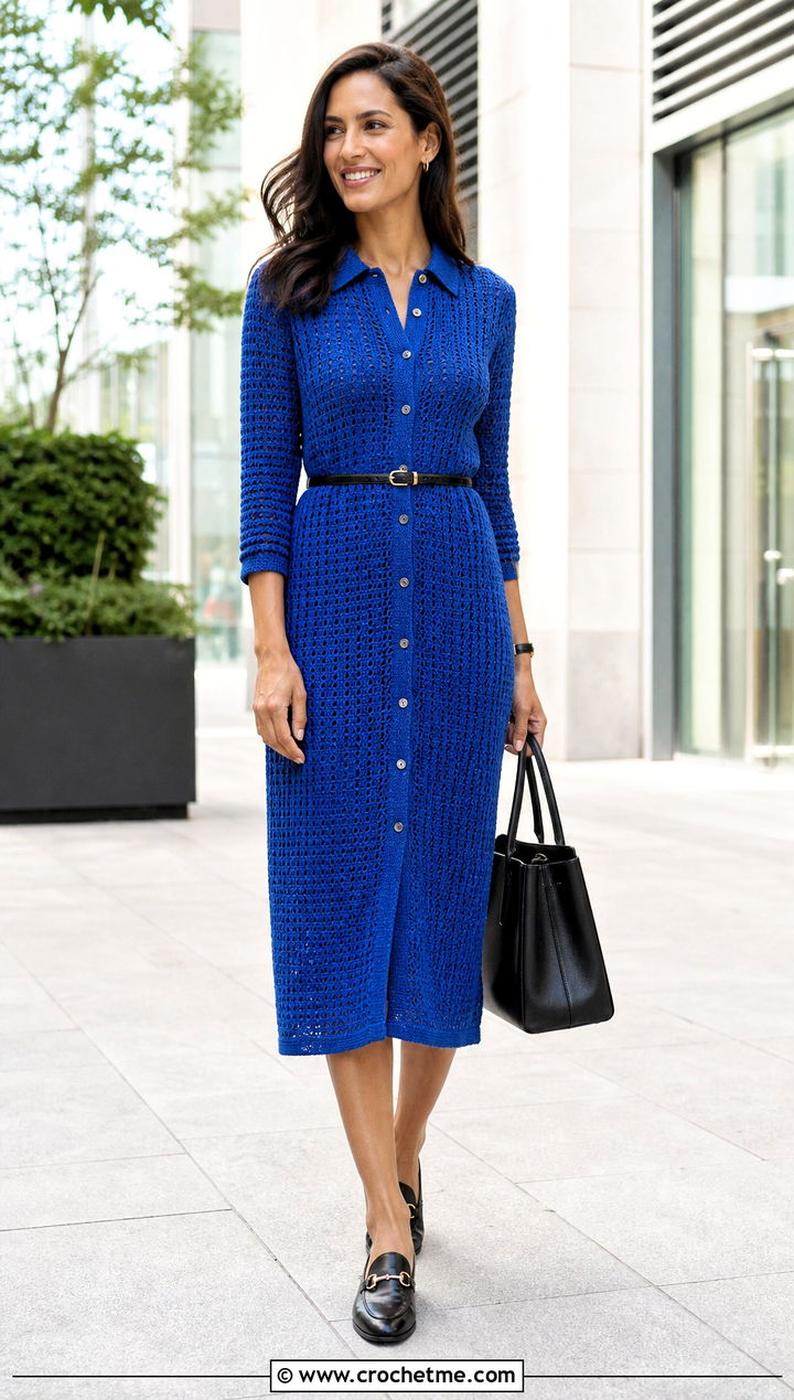 Crochet Shirt Dress With Loafers - 35 Crocheting Dress outfit ideas
