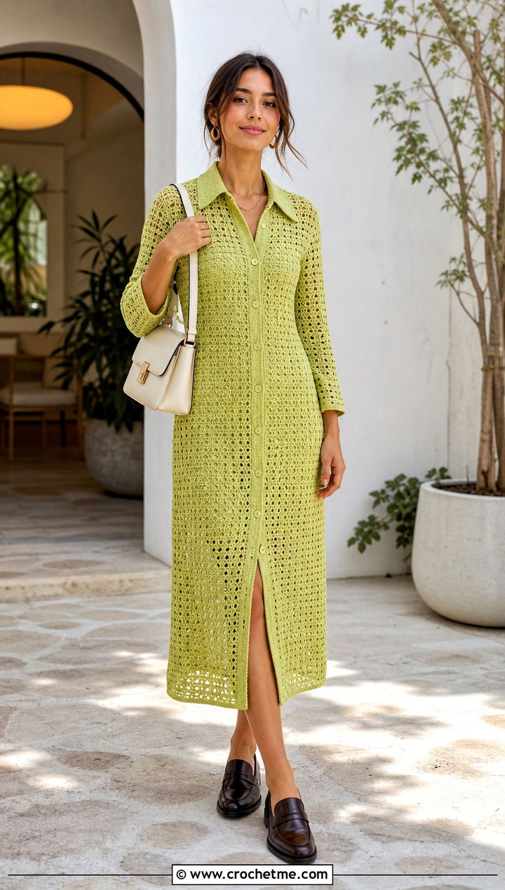 Crochet Shirt Dress With Loafers - 25 Simple Crochet Clothes and outfit ideas