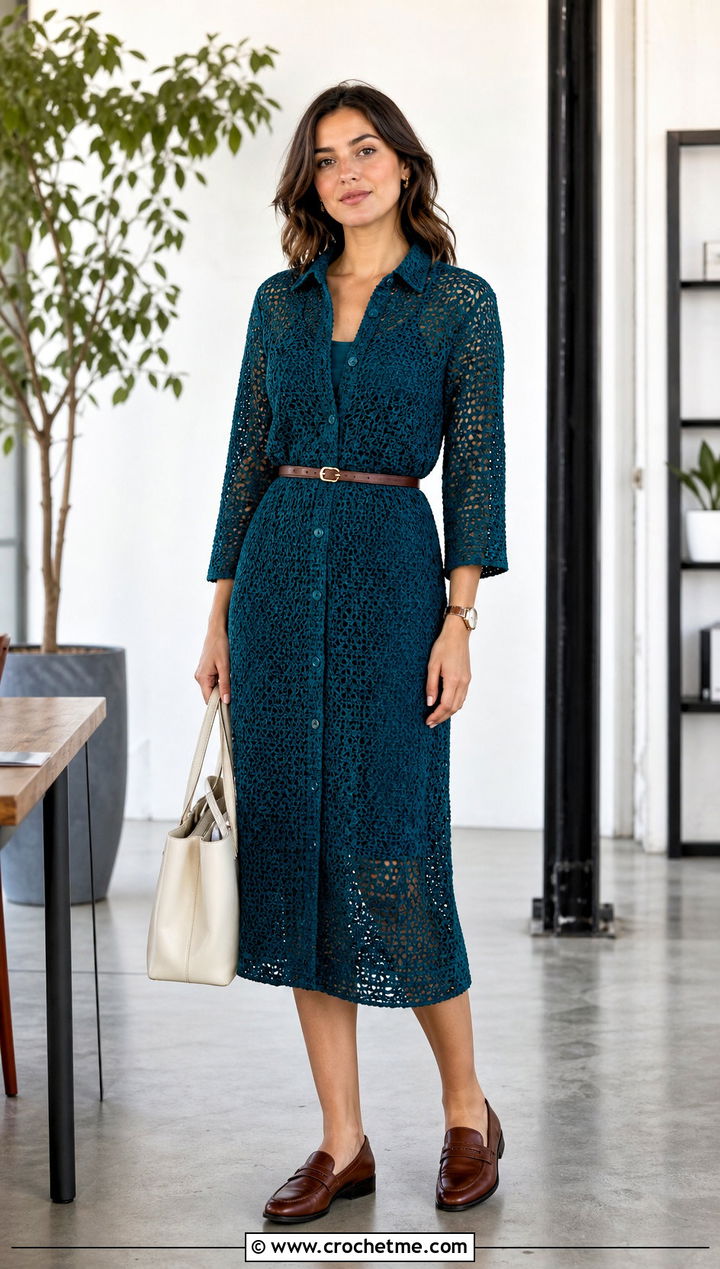 Crochet Shirt Dress With Loafers - 30 crochet for dresses outfit ideas