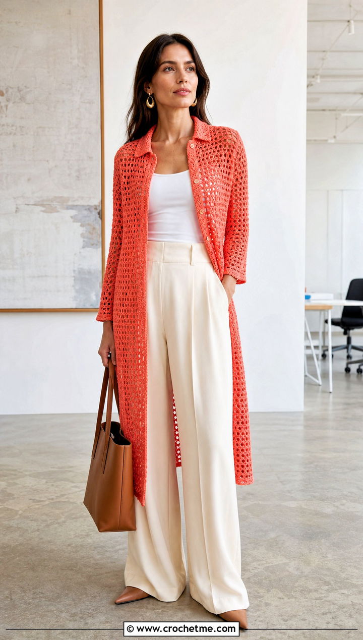 Crochet Shirt Dress With Wide Leg Pants - 15 handmade crochet dress ideas