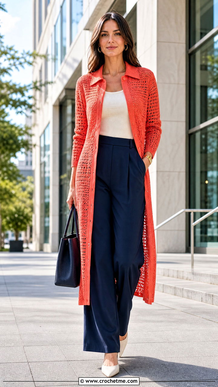 Crochet Shirt Dress With Wide Leg Trousers - 35 crochet dress inspo outfit ideas