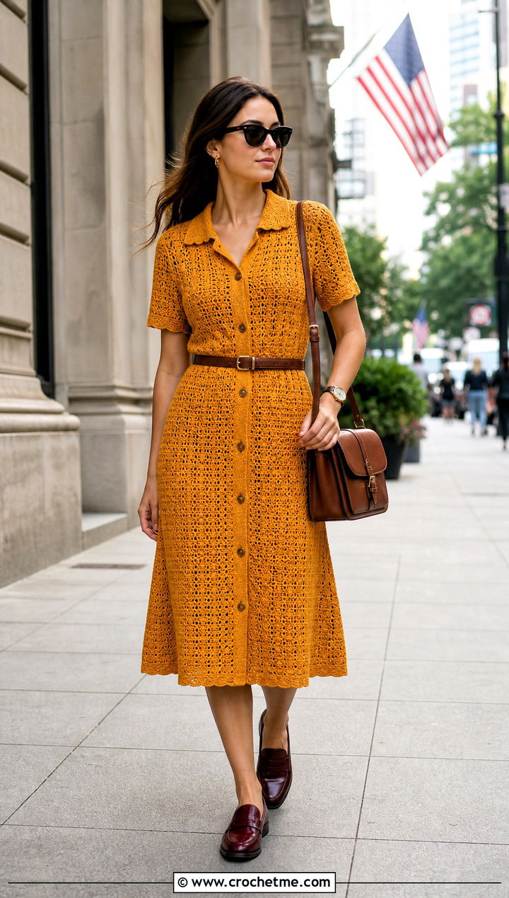 Crochet Shirt Frock With Loafers - 35 crochet frock outfit ideas