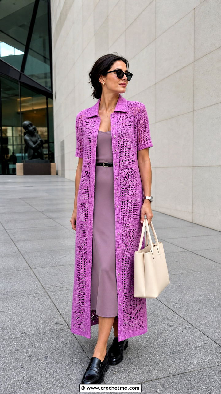 Crochet Shirt Gown With Loafers - 35 crochet gown for ladies outfit ideas