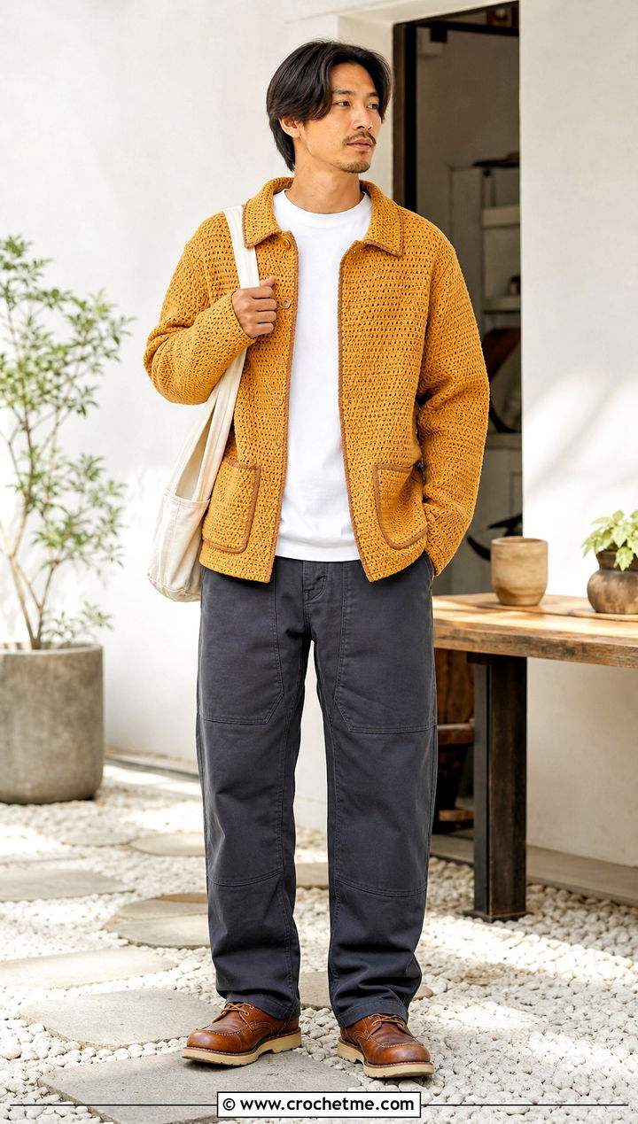 Crochet Shirt Jacket With Double Knee Pants - 35 crochet mens clothes and outfit ideas