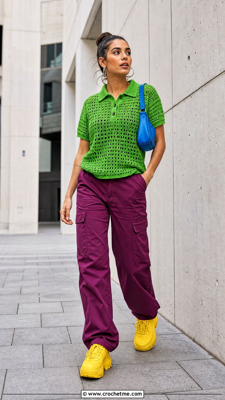 Crochet Shirt With Cargo Pants - 35 crochet shirt outfit ideas